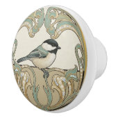 Chickadee Bird Sage Green & Gold Art Deco Nouveau セラミックノブ (右)