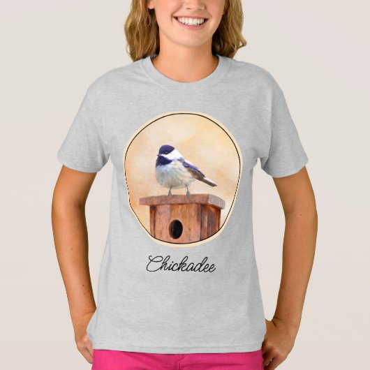 Chickadee on Birdhouse Painting Original Bird Art  Tシャツ (正面)