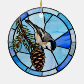 Chickadee on Pinecone Christmas Tree Ornament セラミックオーナメント (裏面)