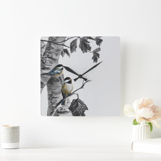 Chickadees スクエア壁時計 (ホーム)