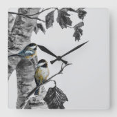 Chickadees スクエア壁時計 (正面)