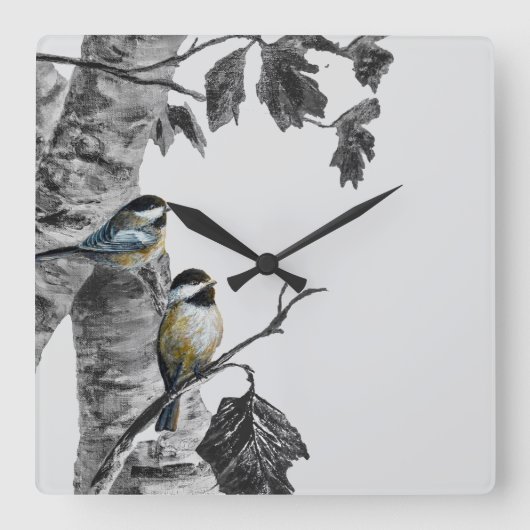Chickadees スクエア壁時計 (正面)