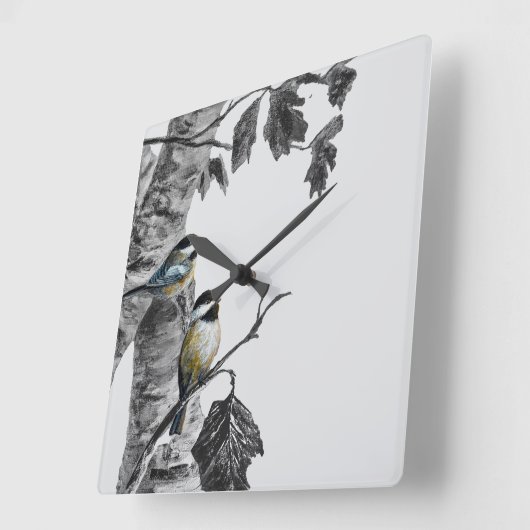 Chickadees スクエア壁時計 (傾斜)