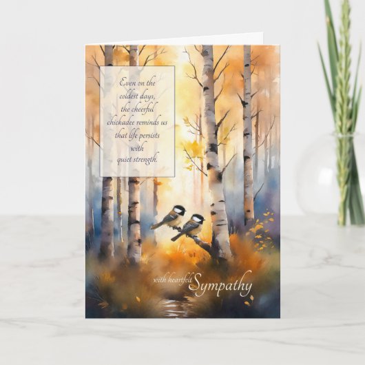 Chickadees Autumn Birch Tree Forest Sympathy カード (正面)