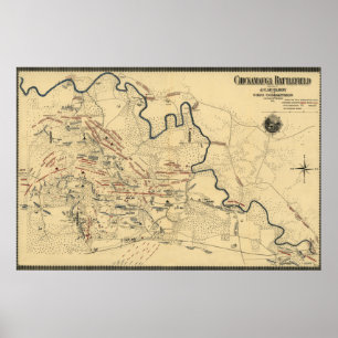 Chickamauga -内戦のパノラマ式の地図の戦い ポスター