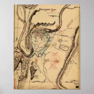 Chickamauga -内戦のパノラマ式の地図3の戦い ポスター