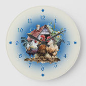 Chicken and Chicken House Farm ラージ壁時計 (正面)