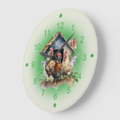 Chicken and Chicken House Farm ラージ壁時計 (傾斜)