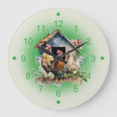 Chicken and Chicken House Farm ラージ壁時計 (正面)