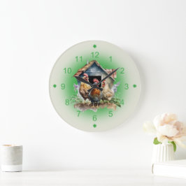 Chicken and Chicken House Farm ラージ壁時計