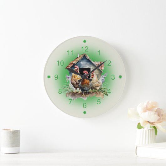 Chicken and Chicken House Farm ラージ壁時計 (ホーム)