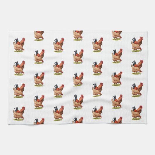 Chicken And Rooster Art, Poultry, Farm Animals キッチンタオル (横)