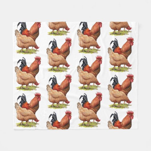 Chicken And Rooster Art, Poultry, Farm Animals フリースブランケット (正面(横))