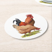 Chicken And Rooster Art, Poultry, Farm Animals ラウンドペーパーコースター (アングル)