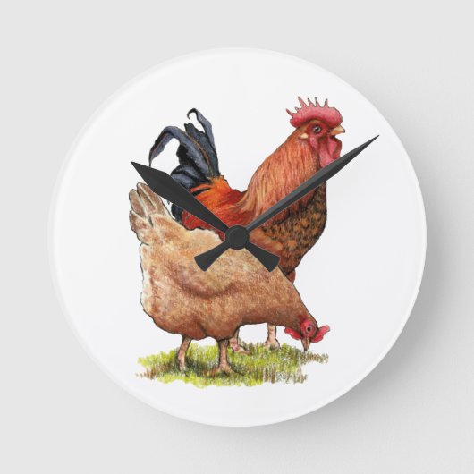 Chicken And Rooster Art, Poultry, Farm Animals ラウンド壁時計 (正面)