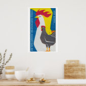 Chicken and Rooster - Matchbox Print - Czech Wall ポスター (キッチン)