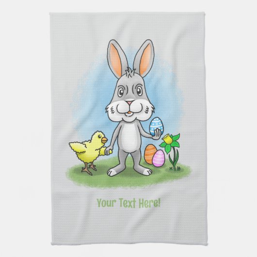 Chicken and the Easter bunny キッチンタオル (縦)