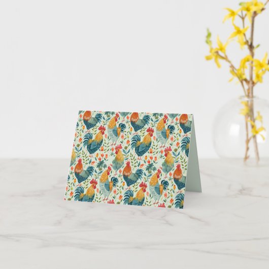 Chicken Art Pattern Inside Template Text カード (黄色い花)