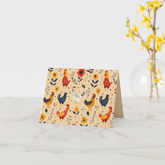Chicken Art Pattern Inside Template Text カード (黄色い花)