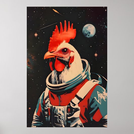 Chicken Astronaut Poster, Chicken Retro Print ポスター (正面)