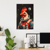 Chicken Astronaut Poster, Chicken Retro Print ポスター (ホームオフィス)