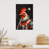 Chicken Astronaut Poster, Chicken Retro Print ポスター (キッチン)