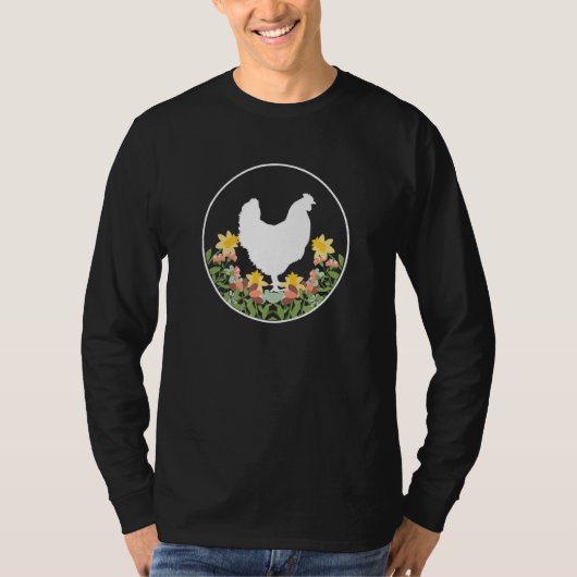 Chicken - Backyard Farm Farmer Farming Floral Flow Tシャツ (正面)