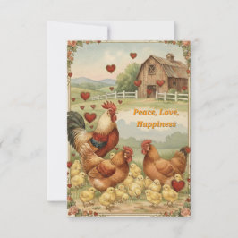Chicken Barnyard Love, Peace Valentine's day card ノートカード