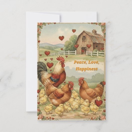 Chicken Barnyard Love, Peace Valentine's day card ノートカード (正面)