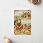 Chicken Barnyard Love, Peace Valentine's day card ノートカード (正面/裏面インサイチュ)