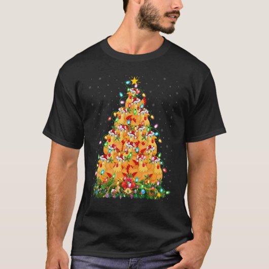 Chicken Bird  Xmas Lights Santa Chicken Christmas  Tシャツ (正面)