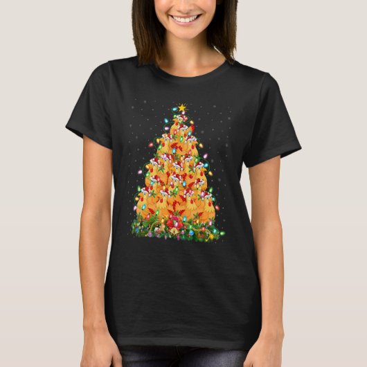 Chicken Bird  Xmas Lights Santa Chicken Christmas  Tシャツ (正面)