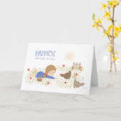 Chicken Birthday Farmhouse Animal Nostalgia  カード (黄色い花)