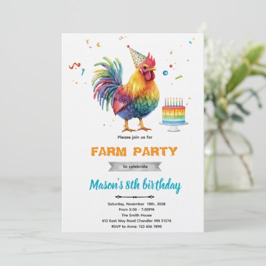 Chicken Birthday Party Invitation 招待状 (スタンド正面)