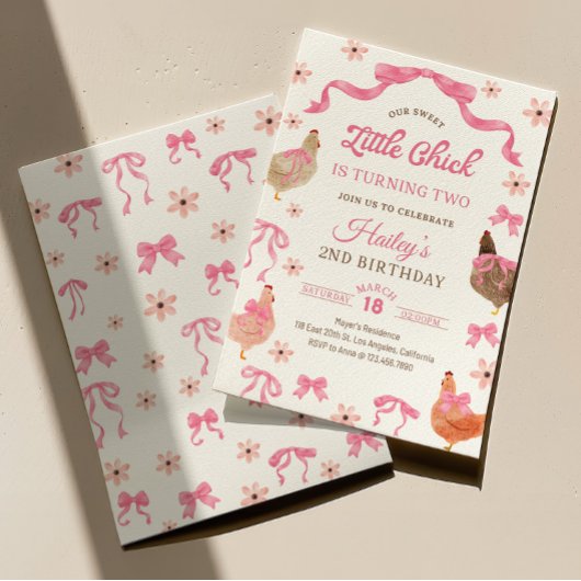 Chicken & Bow Birthday Invitation 招待状