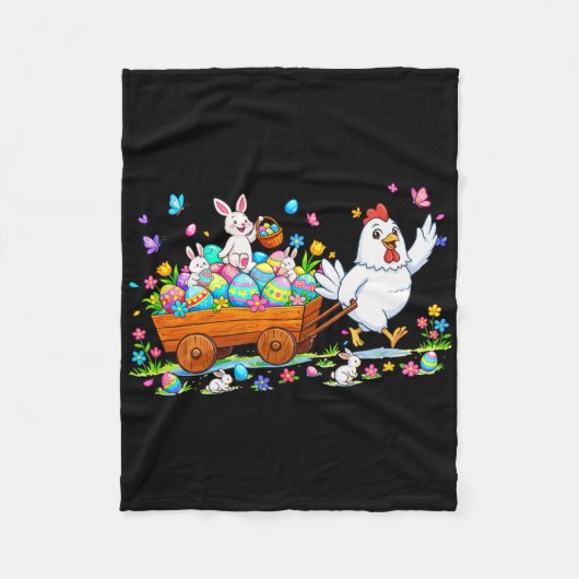 Chicken Carrying Bunnies Easter Chocolate Eggs Col フリースブランケット (正面)