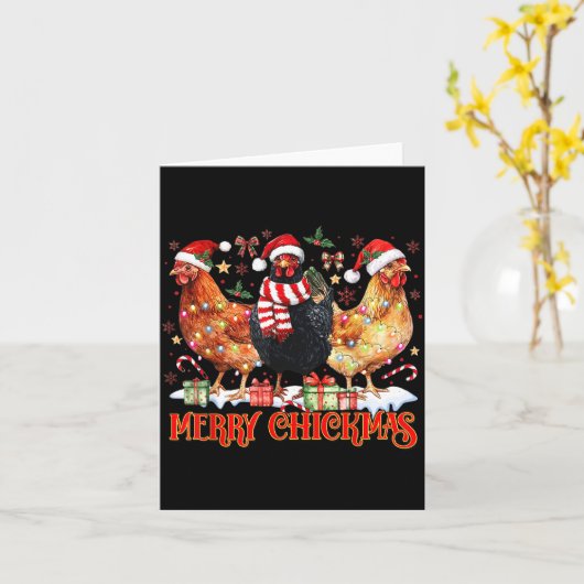 Chicken Christmas Merry Chickmas Santa Claus Hat F カード (黄色い花)