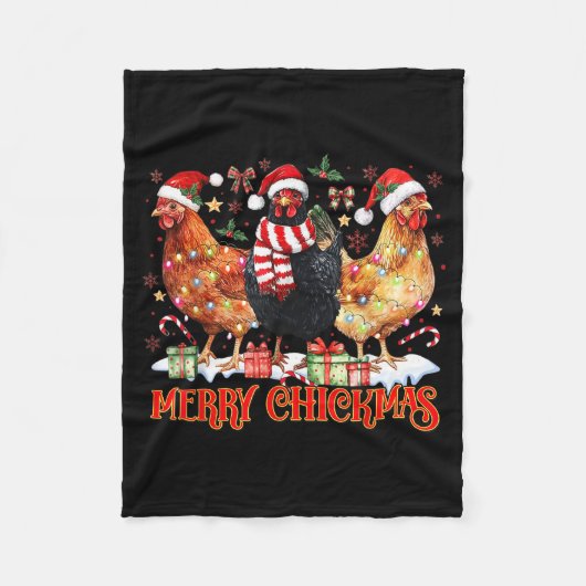 Chicken Christmas Merry Chickmas Santa Claus Hat F フリースブランケット (正面)