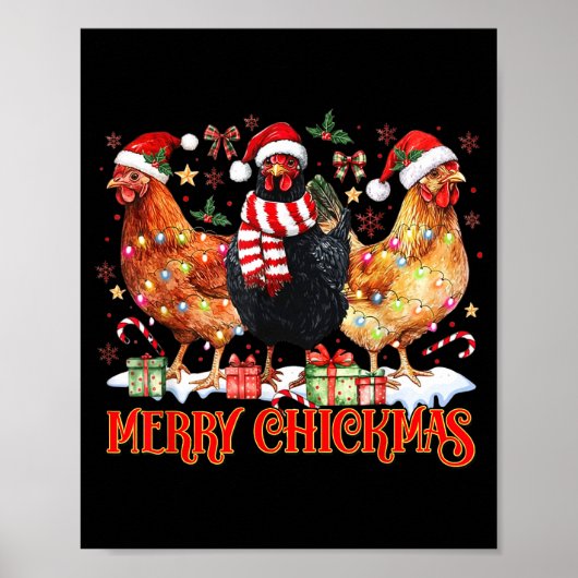 Chicken Christmas Merry Chickmas Santa Claus Hat F ポスター (正面)