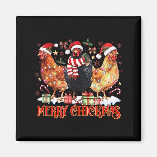 Chicken Christmas Merry Chickmas Santa Claus Hat F マグネット (正面)