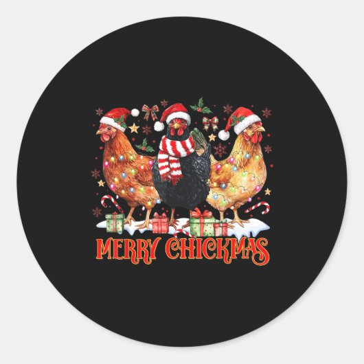 Chicken Christmas Merry Chickmas Santa Claus Hat F ラウンドシール (正面)