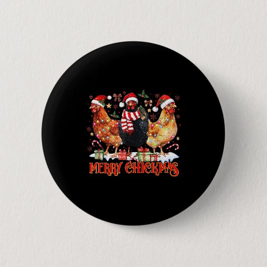 Chicken Christmas Merry Chickmas Santa Claus Hat F 缶バッジ (正面)