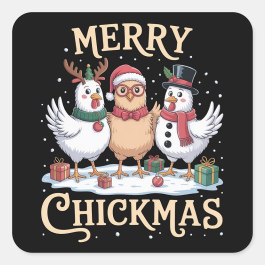 Chicken Christmas Santa Hat Merry Chickmas Farm スクエアシール (正面)