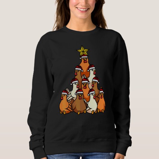 Chicken Christmas Tree Cute Christmas Tree Animals スウェットシャツ (正面)