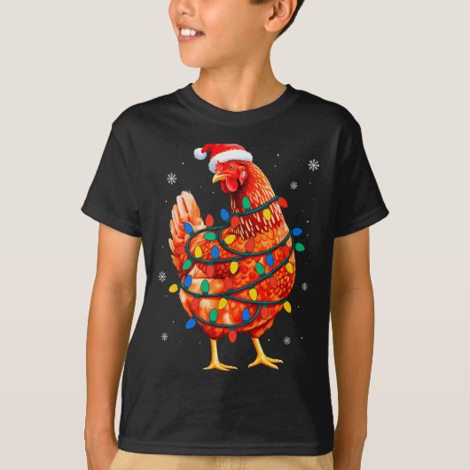 Chicken Christmas Tree Lights Farm Animal Santa Xm Tシャツ (正面)