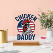 Chicken Daddy Rooster Vintage Patriotic Shirt Desi アクリルサイン (ウェディング)