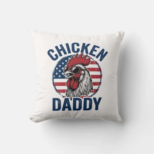 Chicken Daddy Rooster Vintage Patriotic Shirt Desi クッション (正面)