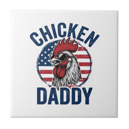 Chicken Daddy Rooster Vintage Patriotic Shirt Desi タイル (正面)