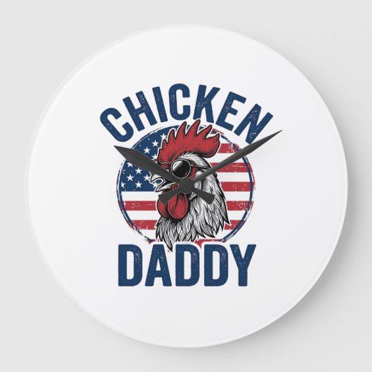 Chicken Daddy Rooster Vintage Patriotic Shirt Desi ラージ壁時計 (正面)