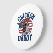 Chicken Daddy Rooster Vintage Patriotic Shirt Desi ラージ壁時計 (傾斜)